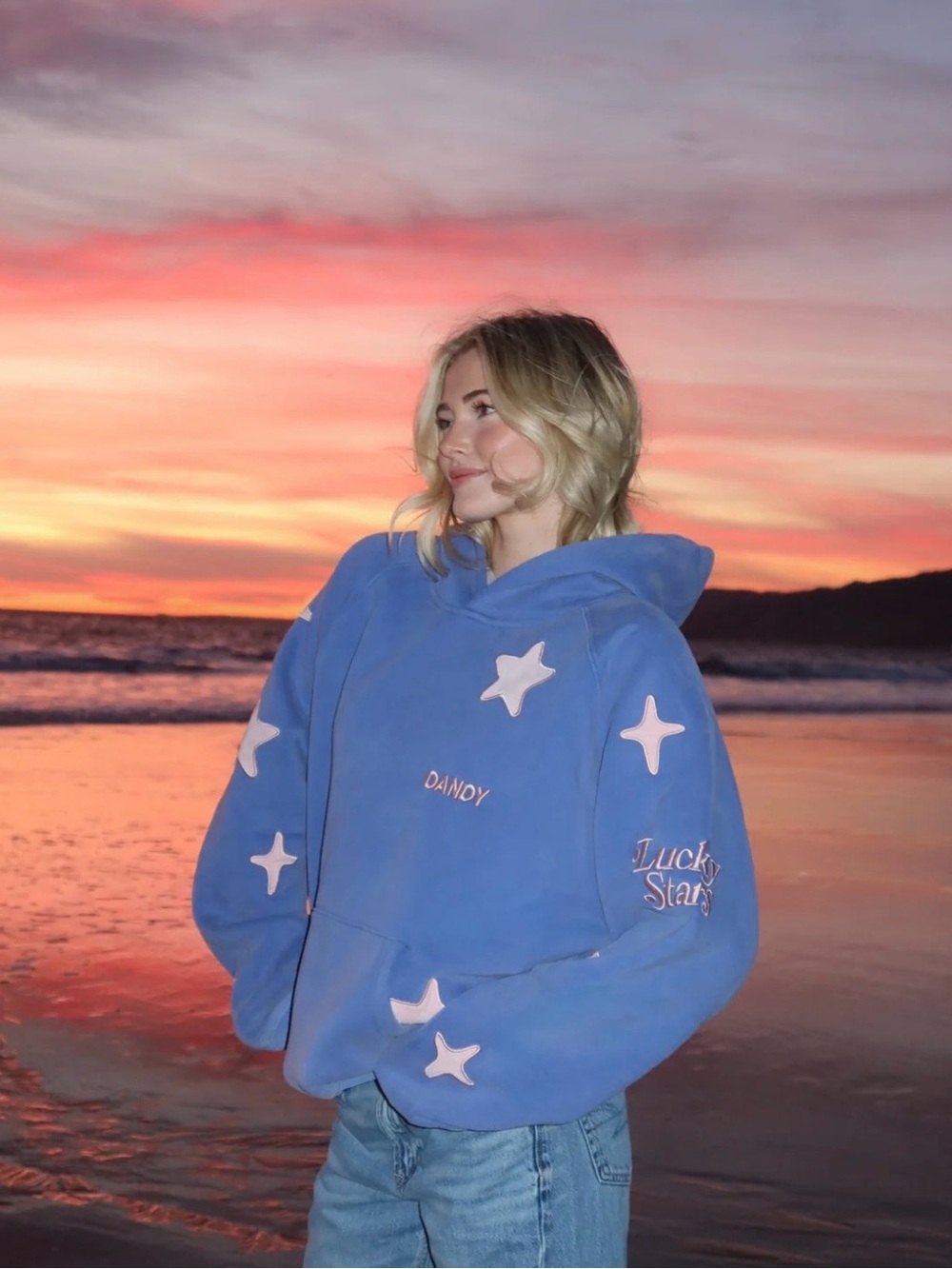 "Lucky Stars" Oversized Lux Hoodie in Vintage Washed Blue